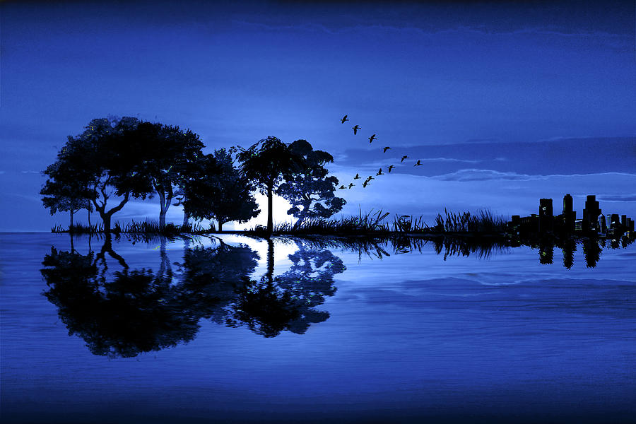 Guitar Blue Landscape at Moonrise Photograph by Randall Nyhof