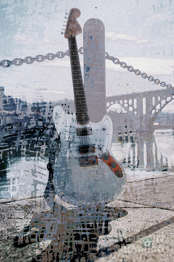 Guitar by the River Digital Art by Deb Nakano