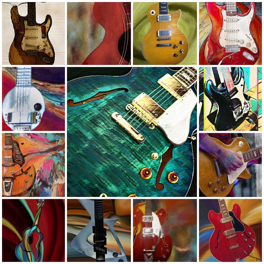 Guitar Collage Painting by Jen Gray - Fine Art America