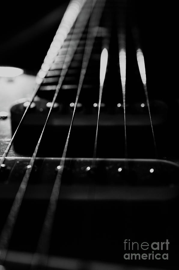 Guitar Cords Low Key Black and White Abstract Still Life Guitar Photograph Photograph by PIPA Fine Art - Simply Solid