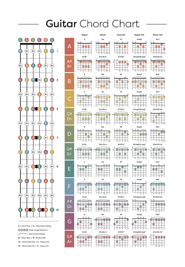 Guitar Extended Chord Chart Digital Art By Penny And Horse 