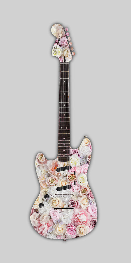 Guitar Flowers Floral T-Shirt Painting by Tony Rubino