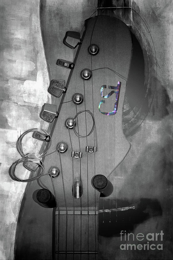 Guitar Headstock in Black and White Photograph by Lynn Bolt
