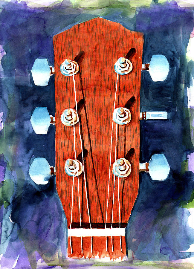 Music Painting - Guitar Headstock Painting by Margaret Bucklew