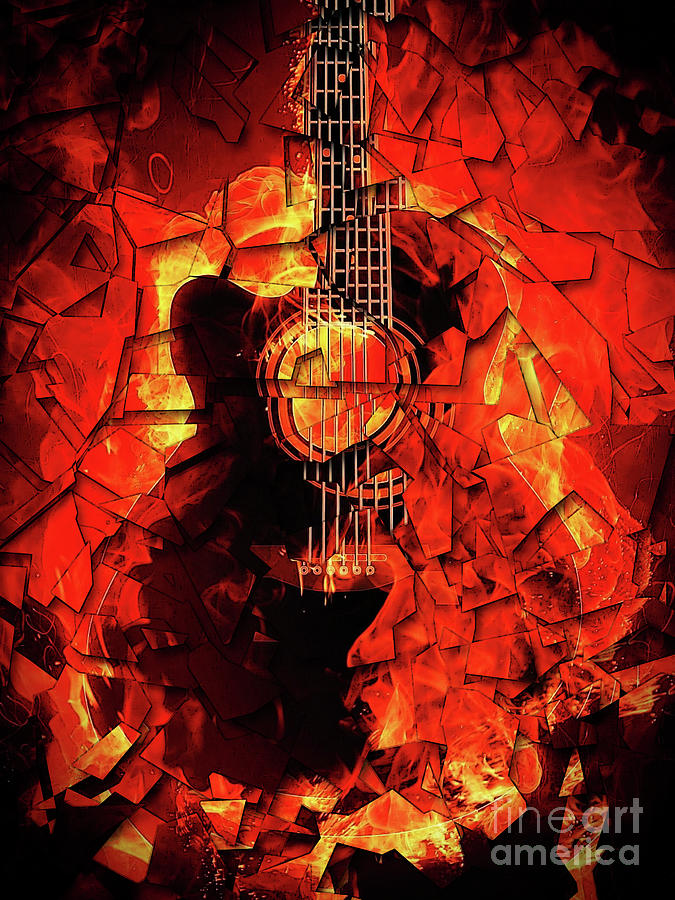 Guitar On Fire Digital Art by Phil Perkins