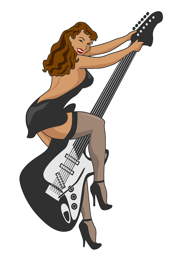 Guitar Pinup Girl Digital Art By Jeff Hobrath Pixels