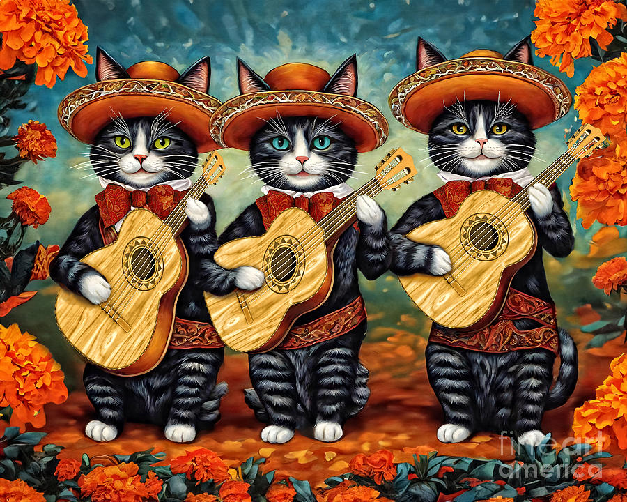 Flower Digital Art - Guitar Playing Singing Cool Cats by Two Hivelys