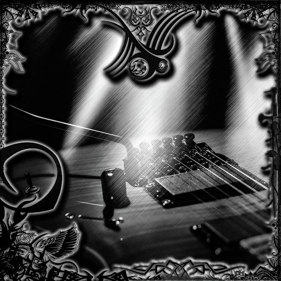 Guitar Slinger BW Digital Art by Michael Damiani