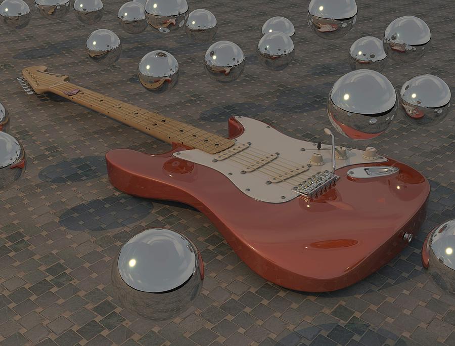 Guitar With Spheres Digital Art by James Barnes