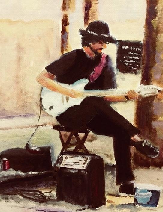 Beach Guitarist  Painting by Lana Sylber