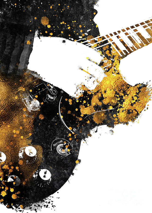 Guitarist music art black and gold #guitarist Mixed Media by Justyna Jaszke JBJart