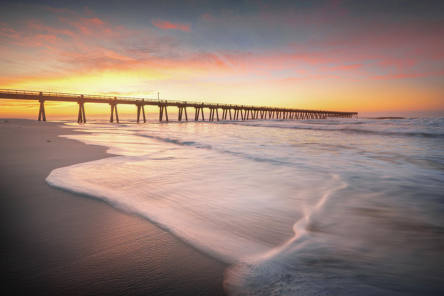 Gulf Fishing Pier Navarre Beach Florida Sunrise Seashore. Photograph by Jordan Hill