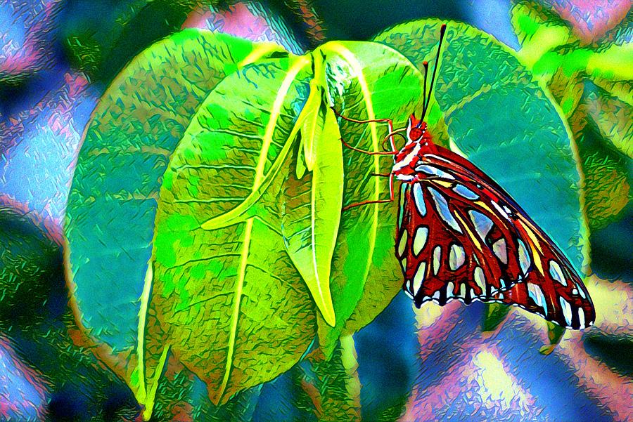Gulf Fritillary Resting Abstract Photograph by Don Columbus