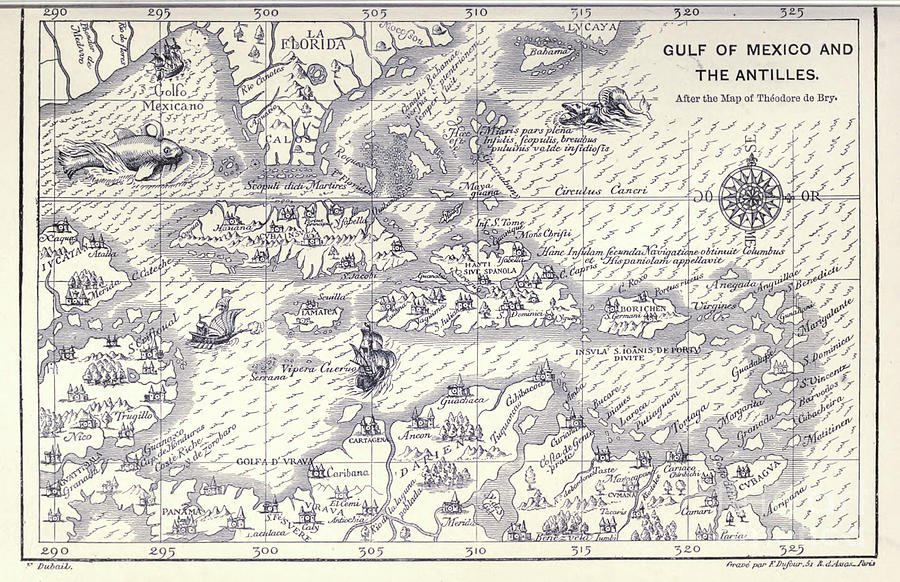 Gulf of Mexico and the Antilles x2 Drawing by Historic illustrations