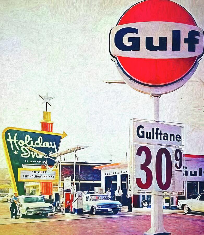Vintage Painting - Gulf Oil Gas 30 Cents a Gallon Painting by John Straton