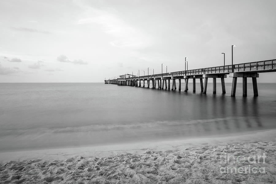 Gulf Shores Beach Pier Black and White Photo Photograph by Paul Velgos