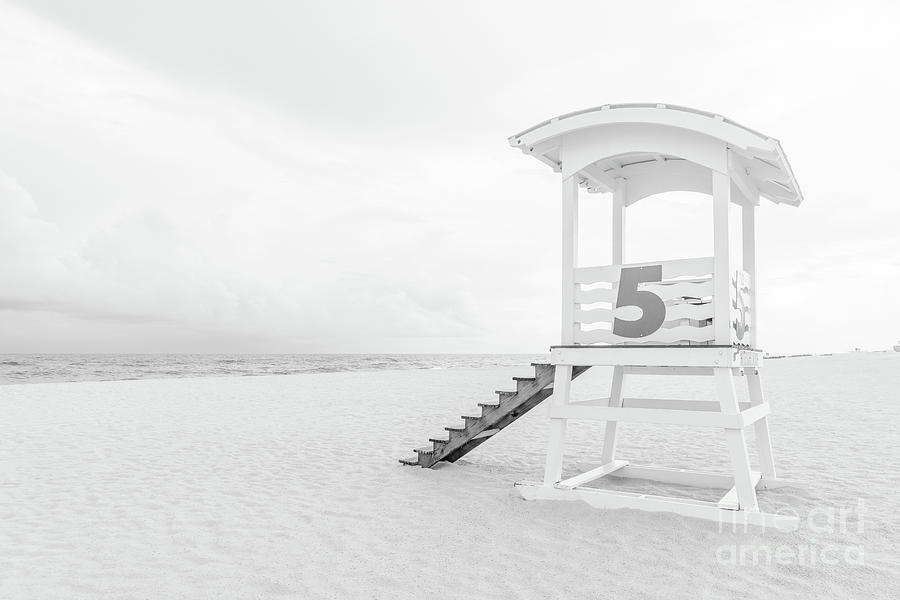 Gulf Shores Lifeguard Stand Five Black and White Photo Photograph by Paul Velgos
