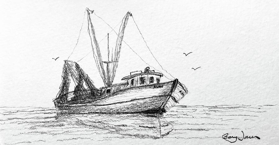 Gulf Trawler Drawing by Barry Jones