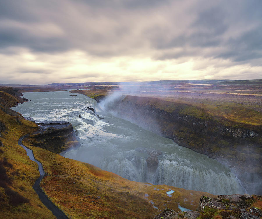 Gulfoss Waterfall in Iceland at Sunset Photograph by John Twynam