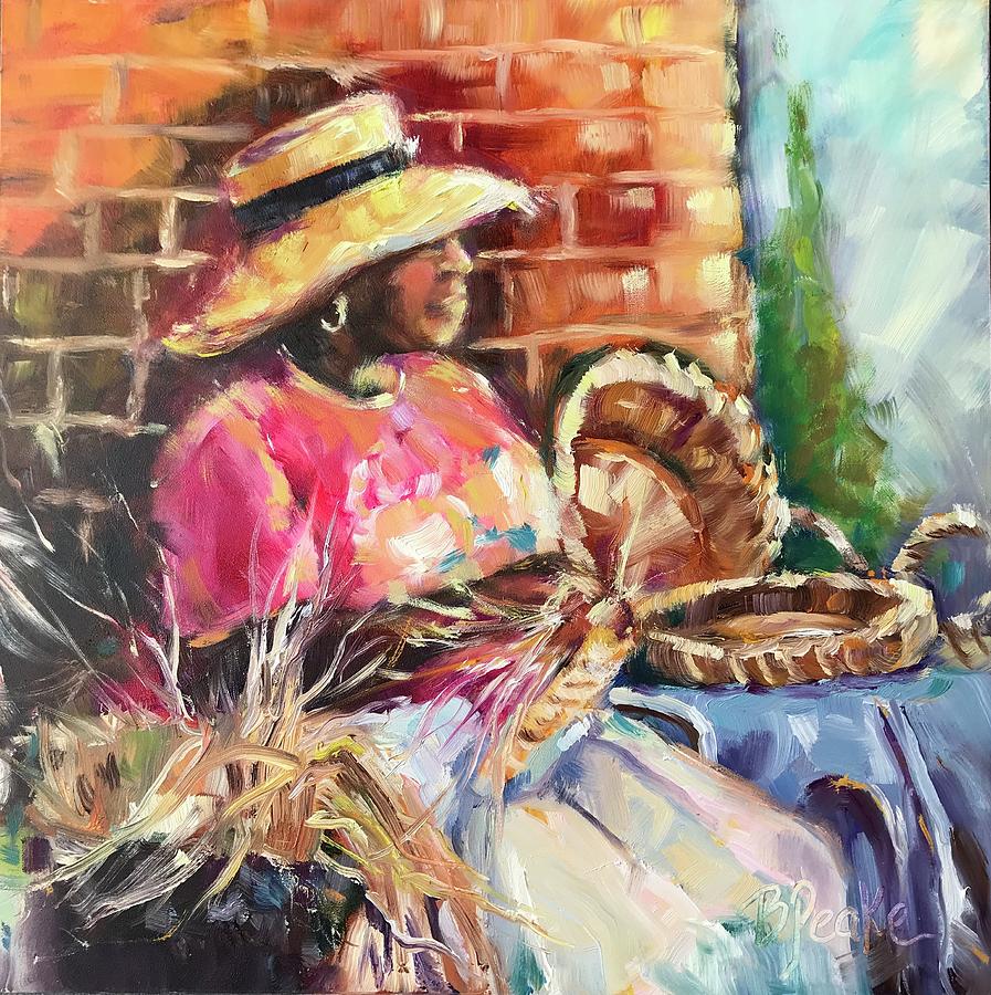 Gullah Painting - Gullah Sweet Grass Lady by Brenda Peake