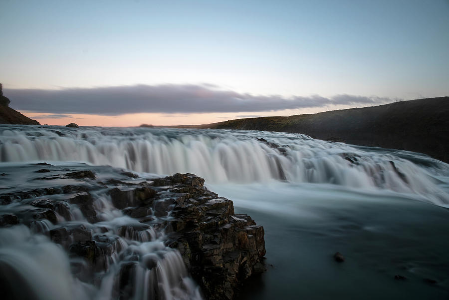 Gullfoss Waterfall at Sunset Thingvellir National Park Iceland Photograph by Toby McGuire