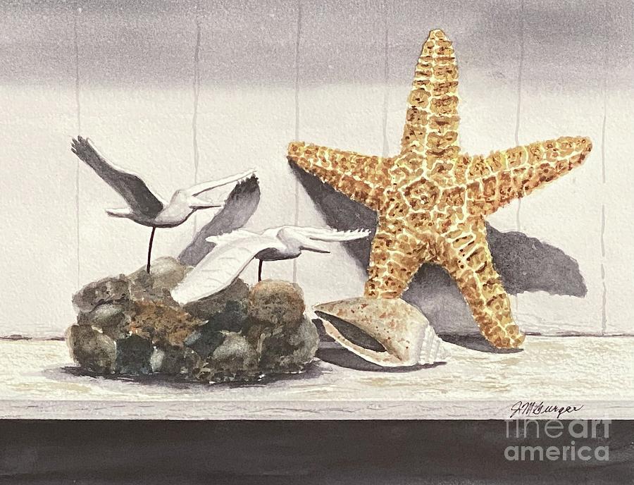 Gulls and Starfish Painting by Joseph Burger