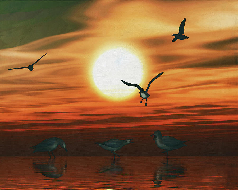Gulls at sunset 2 Painting by Jan Keteleer