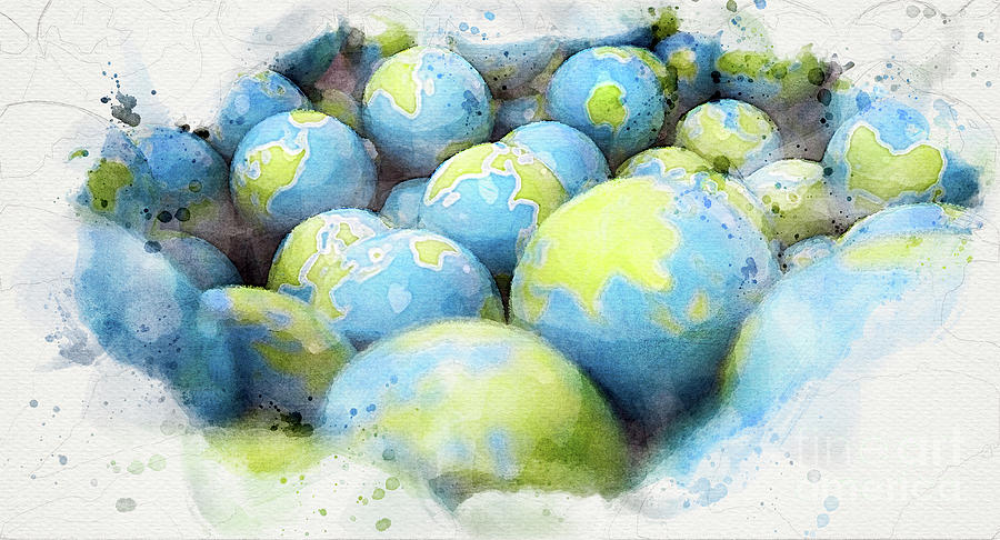Candy Digital Art - Gum Ball Earth Globes Watercolor by Allan Swart