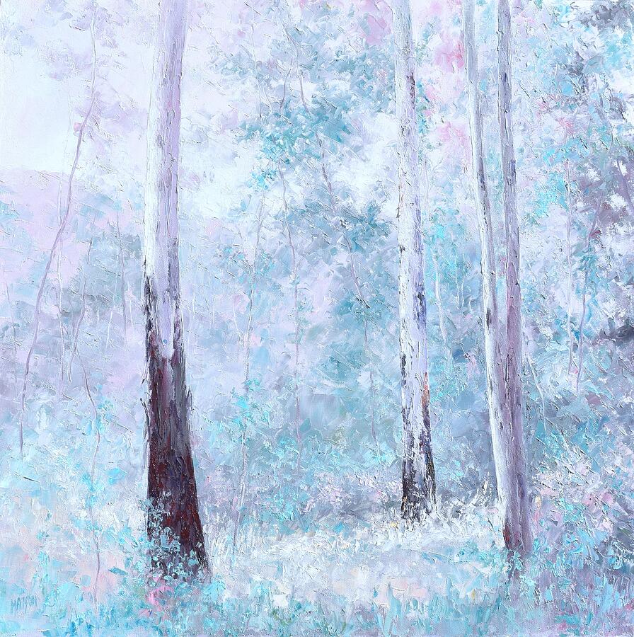 Gum trees in morning light, Australian landscape painting Painting by Jan Matson Gum trees in morning light, Australian landscape painting Painting by Jan Matson
