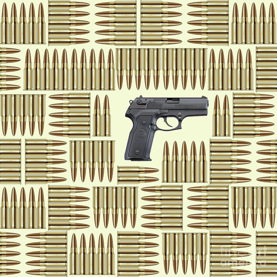 Shell Mixed Media - Gun and bullets by Gaspar Avila