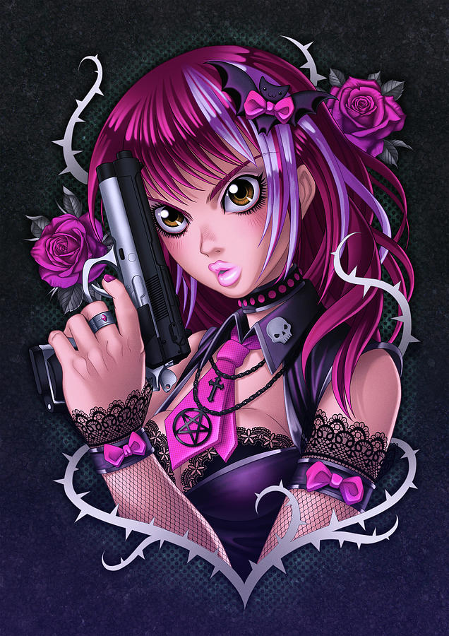 Gun And Roses Manga Girl Digital Art By Ben Krefta