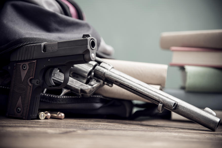 Gun violence in school setting. Photograph by Fstop123