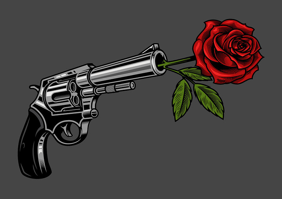 Gun With Rose T-Shirt Tee Tees Painting by Tony Rubino