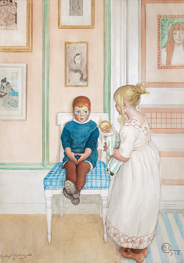 Gunlog Say,  Are you afraid of me?  Drawing by Carl Larsson