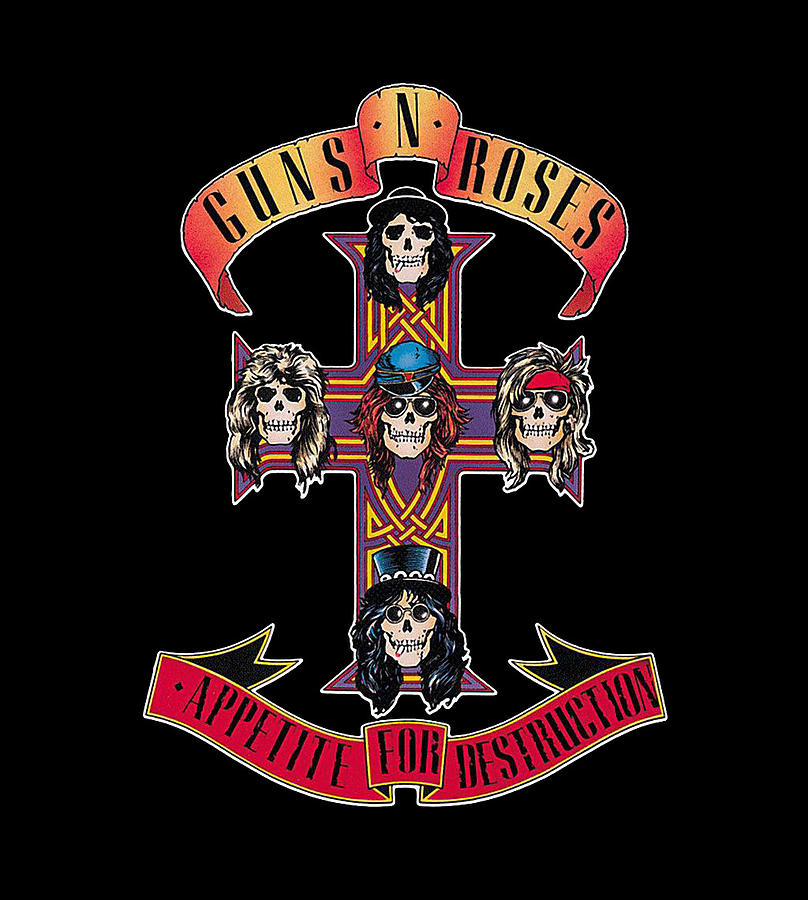 Guns N’ Roses Logo Cross Skulls Full Band Illustration Logotype