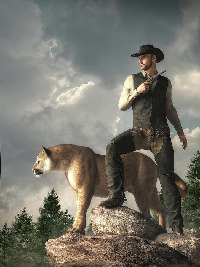 Gunslinger And Mountain Lion Digital Art
