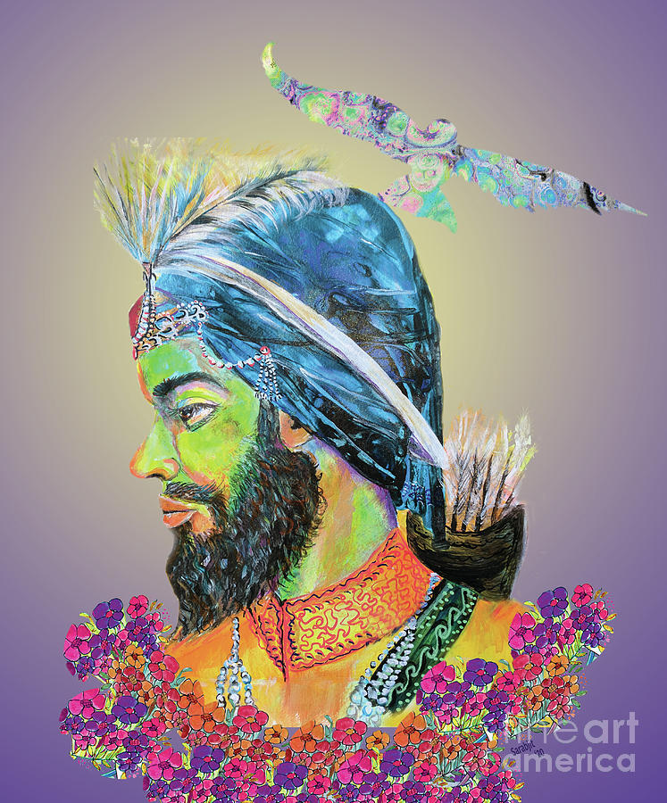 Guru Gobind Singh and Hawk Painting by Sarabjit Singh