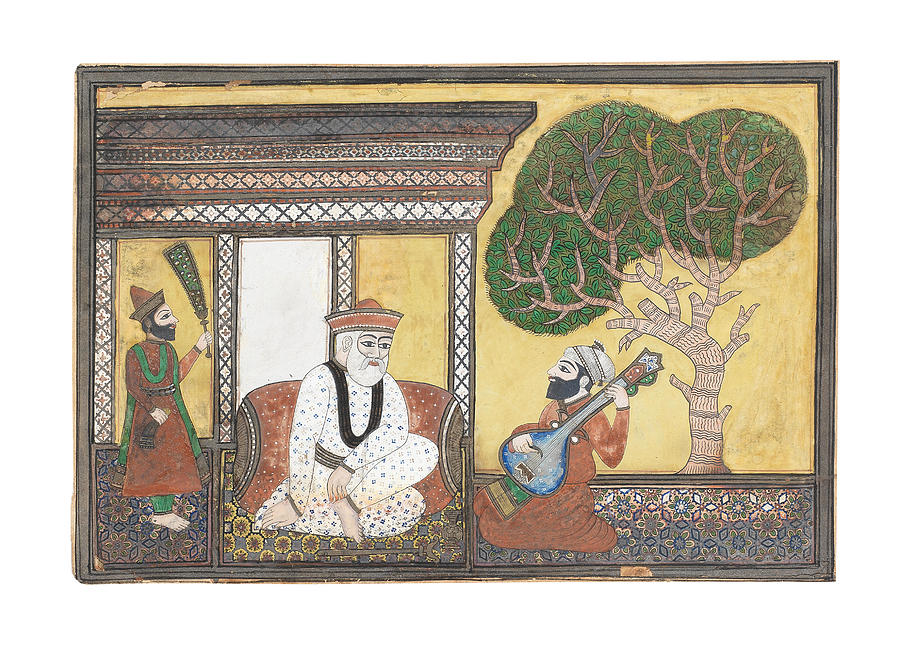 Guru Nanak Seated In A Pavilion With Bala And Mardana Punjab, Late 19th Century Painting