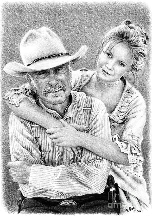 Gus Mccrae Drawing - Gus and Lori bw version by Andrew Read