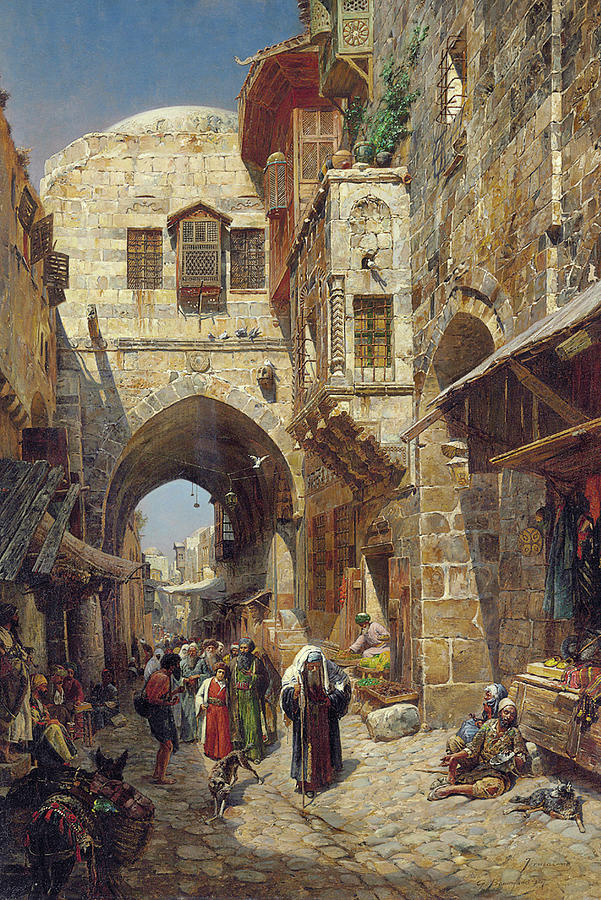Gustav Bauernfeind German, 1848-1904  David Street, Jerusalem Painting