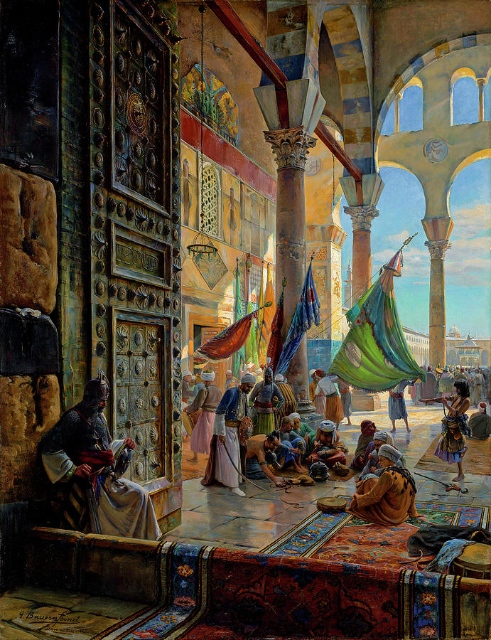 Gustav Bauernfeind German, 1848-1904 Forecourt of the Umayyad Mosque, Damascus Painting by Artistic Rifki