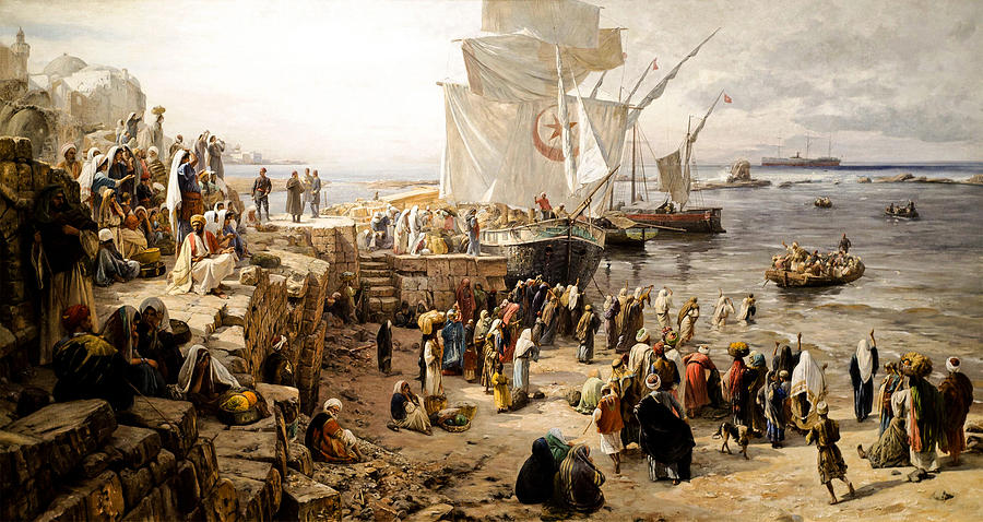 Gustav Bauernfeind - Jaffa, recruiting of Turkish soldiers in Palestine Painting by Artistic Rifki