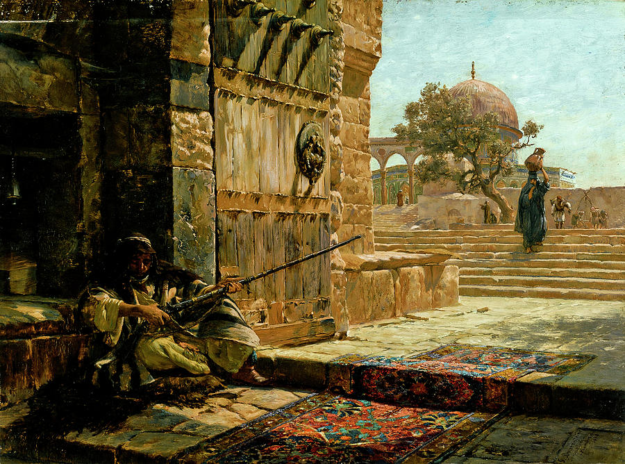 Gustav Bauernfeind - Sentinel at the Entrance to the Temple Mount, Jerusalem 1883 Painting by Artistic Rifki