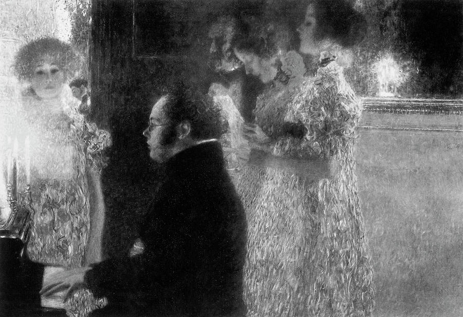 Gustav Klimts Schubert at the Piano II 1899 BW Painting by Bob Pardue