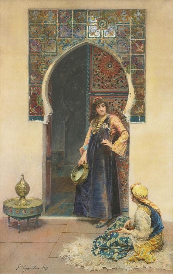 Gustavo Simoni 1846 - 1946 AN ALGERIAN WOMAN AND A MUSICIAN AT A ...