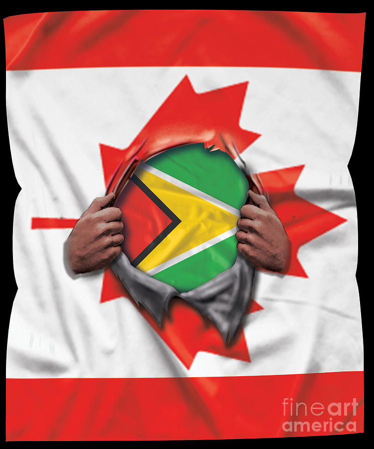Guyanese Digital Art - Guyana Flag Canadian Flag Ripped by Jose O