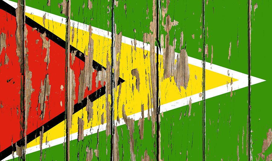Guyana Flag Peeling Paint Distressed Barnwood Mixed Media