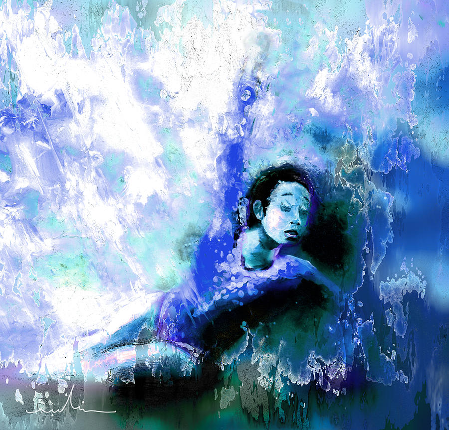 Sports Painting - Gymnast Katelyn Ohashi in Blue Light by Miki De Goodaboom