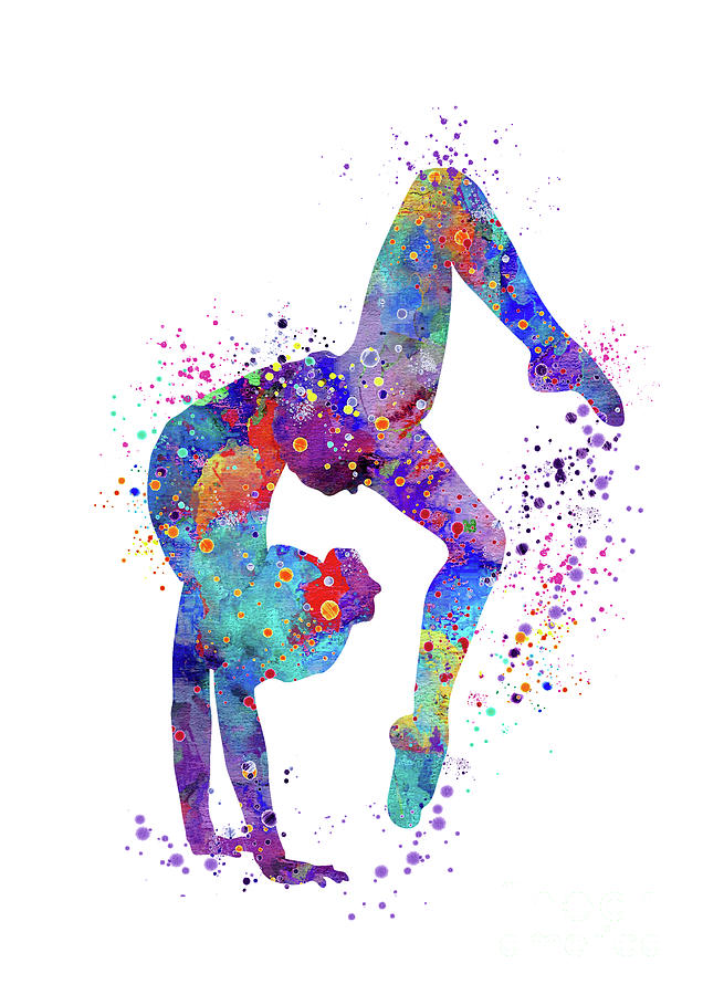 Gymnastics Girl Colorful Watercolor Silhouette Digital Art by White Lotus
