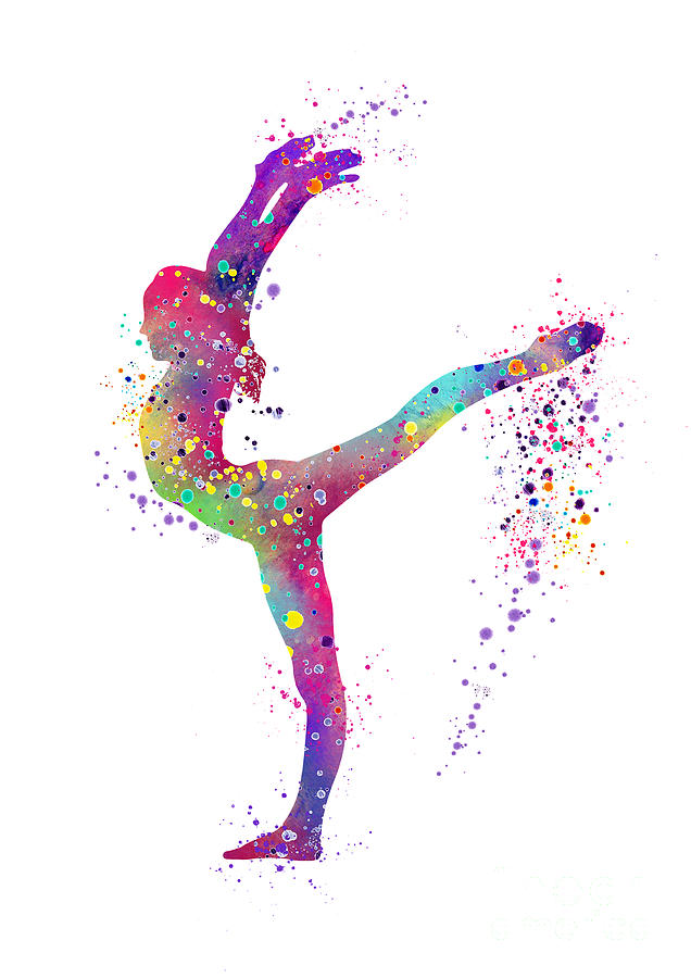 Girl Gymnastics Colorful Watercolor Silhouette Digital Art by White Lotus